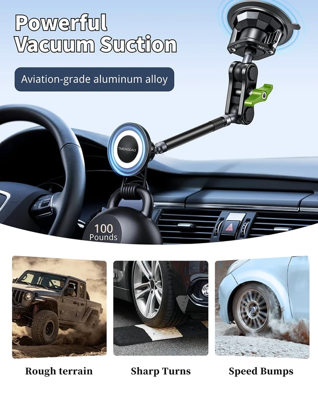 Alt view image 3 of 7 - Tmengdao Magnetic Car Phone Holder, Ultra Stable Windshield Phone Mount, Strong Suction Cup & Powerful Magnetic, 360° Rotatable, Durable Premium Aluminum Alloy, for All Vehicles & All Smartphones