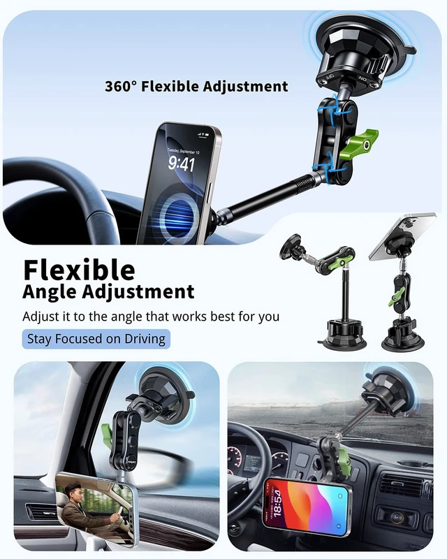 Alt view image 2 of 7 - Tmengdao Magnetic Car Phone Holder, Ultra Stable Windshield Phone Mount, Strong Suction Cup & Powerful Magnetic, 360° Rotatable, Durable Premium Aluminum Alloy, for All Vehicles & All Smartphones