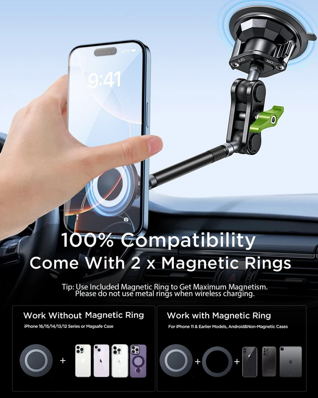 Alt view image 6 of 7 - Tmengdao Magnetic Car Phone Holder, Ultra Stable Windshield Phone Mount, Strong Suction Cup & Powerful Magnetic, 360° Rotatable, Durable Premium Aluminum Alloy, for All Vehicles & All Smartphones