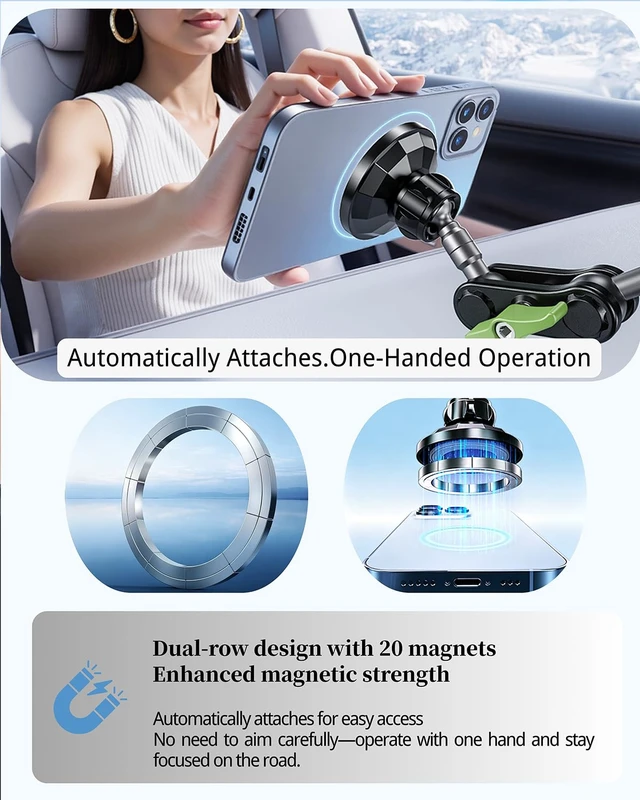 Alt view image 5 of 7 - Tmengdao Magnetic Car Phone Holder, Ultra Stable Windshield Phone Mount, Strong Suction Cup & Powerful Magnetic, 360° Rotatable, Durable Premium Aluminum Alloy, for All Vehicles & All Smartphones