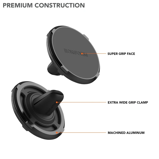 Alt view image 2 of 7 - Rokform Dual Magnet Vent Phone Mount, Super Grip Clip (Black) | Compatible with Mag Safe Cases, Magnetic, Aluminum & Silicone, Fits Most Air Vent Slats