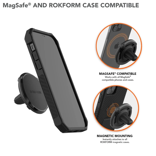Alt view image 6 of 7 - Rokform Dual Magnet Vent Phone Mount, Super Grip Clip (Black) | Compatible with Mag Safe Cases, Magnetic, Aluminum & Silicone, Fits Most Air Vent Slats