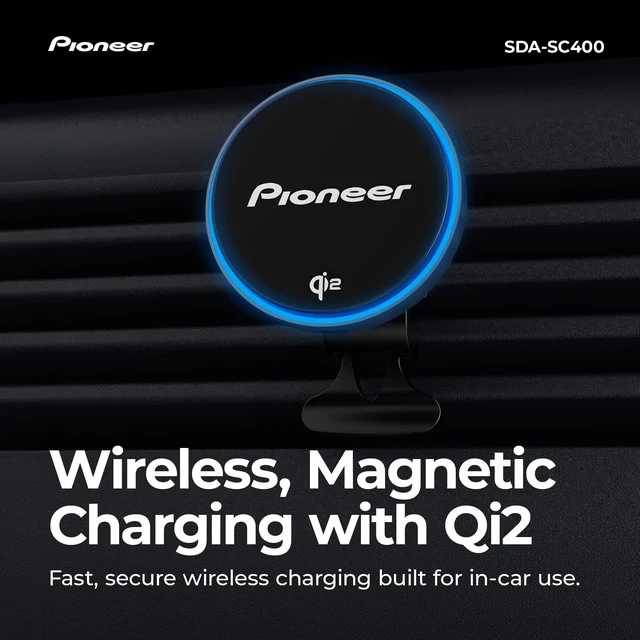 Alt view image 2 of 7 - Pioneer Qi2 MagSafe Wireless Car Charger and Phone Mount | MagSafe Compatible, Air Vent Mount, Blue Illumination, Includes Metal Ring