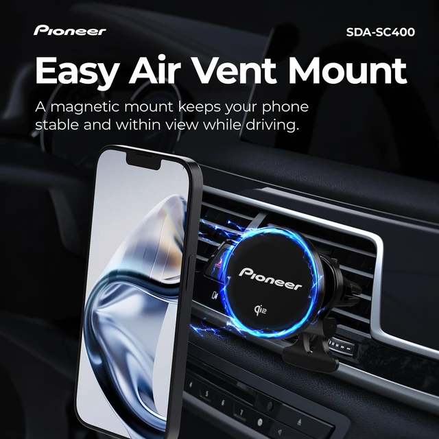 Alt view image 5 of 7 - Pioneer Qi2 MagSafe Wireless Car Charger and Phone Mount | MagSafe Compatible, Air Vent Mount, Blue Illumination, Includes Metal Ring