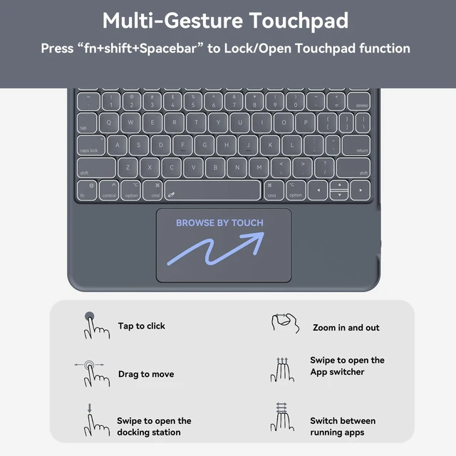 Alt view image 7 of 7 - Case with Keyboard for iPad Pro 12.9-inch (6th, 5th, 4th Gen), iPad Air 13(M3 2025 / M2 2024): Bluetooth Wireless Detachable Magnetic Stand Rechargeable Keyboard with Removable Cover/ Trackpad(Grey)