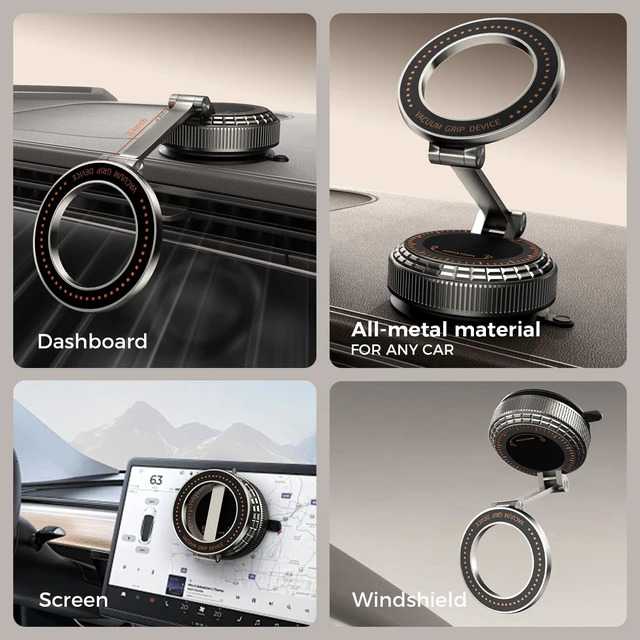 Alt view image 2 of 7 - Cadcreo Metal Magnetic Car Phone Holder for Magsafe Phone, Dark Gray | 360° Adjustable Car Phone Mount, Suction Cup Phone Holders for Your Car for iPhone 17-12 Pro Max Air Plus & Android