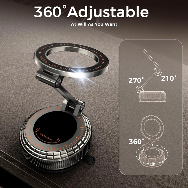 Alt view image 4 of 7 - Cadcreo Metal Magnetic Car Phone Holder for Magsafe Phone, Dark Gray | 360° Adjustable Car Phone Mount, Suction Cup Phone Holders for Your Car for iPhone 17-12 Pro Max Air Plus & Android