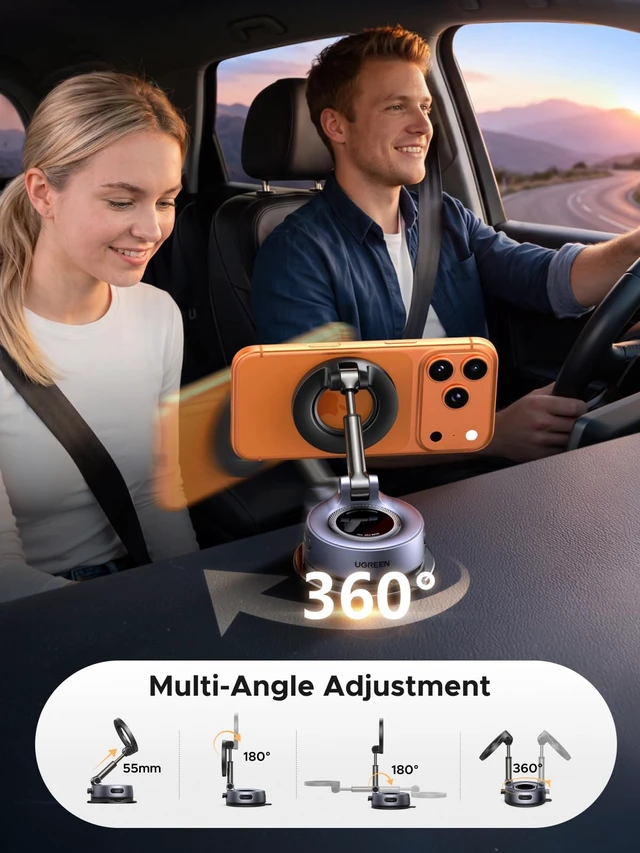 Alt view image 3 of 7 - UGREEN Upgraded MagSafe Car Mount, Strongest Magnet Power, 30*N52 Magnets | Foldable Car Phone Holder, 35-55mm Telescopic Arm, 360° Rotatable, Dual-Chamber Press Vacuum Suction Cup for iphone 18 17 16