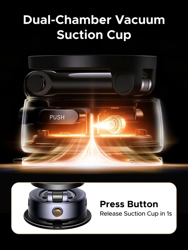 Alt view image 6 of 7 - UGREEN Upgraded MagSafe Car Mount, Strongest Magnet Power, 30*N52 Magnets | Foldable Car Phone Holder, 35-55mm Telescopic Arm, 360° Rotatable, Dual-Chamber Press Vacuum Suction Cup for iphone 18 17 16