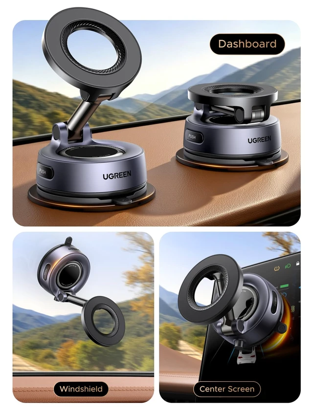 Alt view image 7 of 7 - UGREEN Upgraded MagSafe Car Mount, Strongest Magnet Power, 30*N52 Magnets | Foldable Car Phone Holder, 35-55mm Telescopic Arm, 360° Rotatable, Dual-Chamber Press Vacuum Suction Cup for iphone 18 17 16