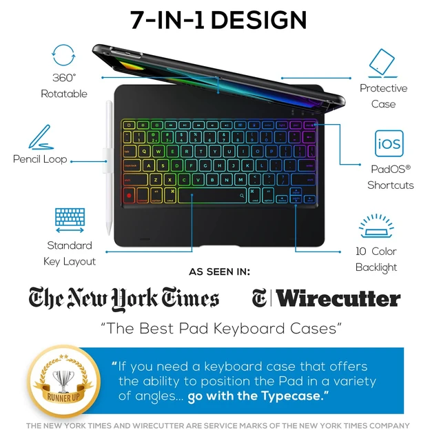 Alt view image 2 of 7 - YEKBEE Case with Keyboard for iPad 9th Generation (10.2", 2021) | 360° | 7 Modes | Backlit | 12 Colors | Thin, Light & Protective foriPad 9, 8th & 7th Gen, Air 3, Pro 10.5 with Pencil Holder