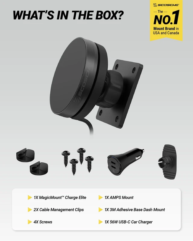 Alt view image 7 of 7 - Scosche MagicMount Elite Qi2 Wireless MagSafe Car Mount Charger, 25W Magnetic Cell Phone Holder for Car with AMPS Mounting Plate and 3M Adhesive Dashboard Adapter Compatible with iPhone, Samsung