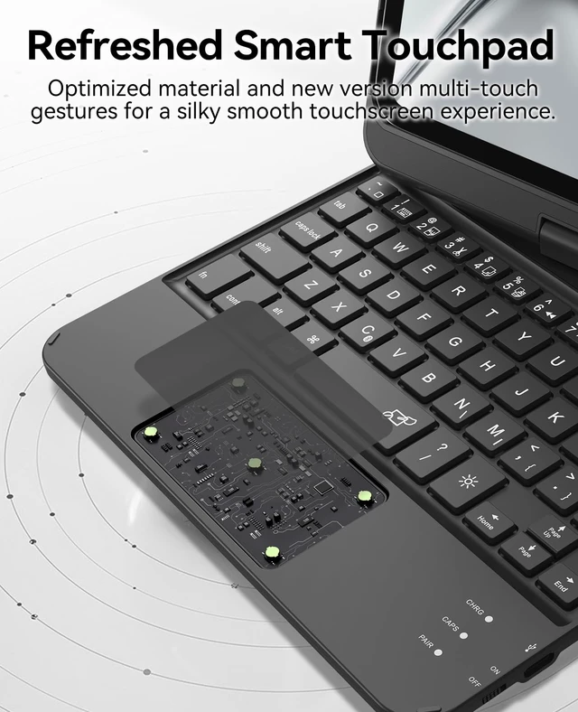Alt view image 3 of 7 - GreenLaw 360° Rotating Keyboard Case for iPad mini 7 (A17 Pro) & Mini 6 | 7-Color Backlit Keyboard, Multi-Touch Touchpad, USB-C Rechargeable, Black