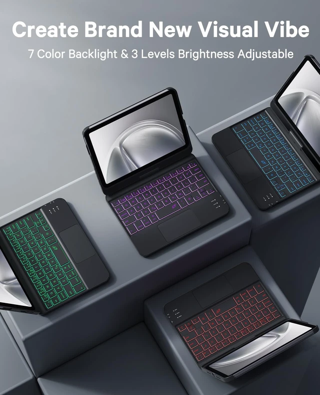 Alt view image 4 of 7 - GreenLaw 360° Rotating Keyboard Case for iPad mini 7 (A17 Pro) & Mini 6 | 7-Color Backlit Keyboard, Multi-Touch Touchpad, USB-C Rechargeable, Black