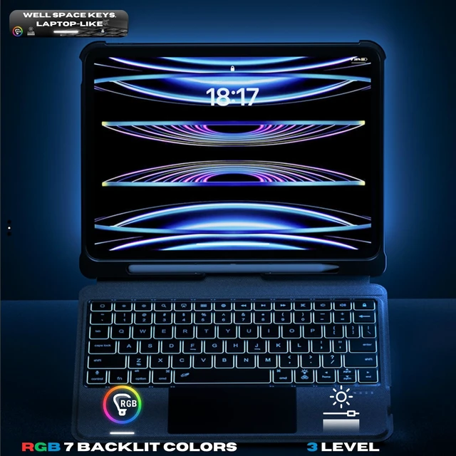 Alt view image 3 of 7 - iPad Pro 12.9 Case with Keyboard: for (6th-3rd), iPad Air 13 Inch M4/M3/M2 | Full Protection Wireless Keyboard, Backlit Keys, Pencil Holder, Magnetic Detachable iPad Pro 12.9 Keyboard 6th 5th 4th 3rd