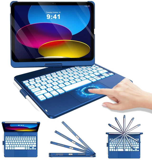 Main image of Large Touchpad Keyboard Case for iPad A16 11th/10.9 10th Gen, 360° Rotating | Multi-Touch Trackpad, 7-Color Backlight Keyboard Case for iPad A16 11 (2025) & 10th Gen 10.9(2022) with Pencil Holder