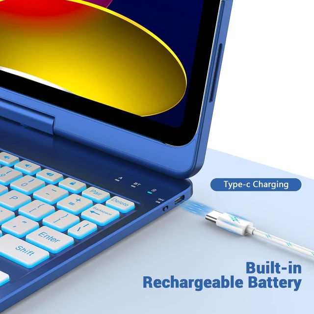 Alt view image 7 of 7 - Large Touchpad Keyboard Case for iPad A16 11th/10.9 10th Gen, 360° Rotating | Multi-Touch Trackpad, 7-Color Backlight Keyboard Case for iPad A16 11 (2025) & 10th Gen 10.9(2022) with Pencil Holder