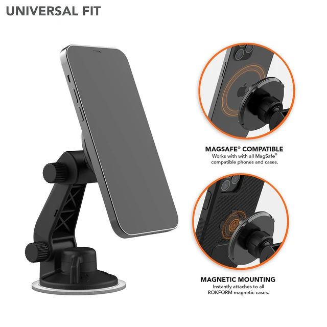 Alt view image 3 of 7 - ROKFORM - Adjustable Magnetic Windshield Phone Holder, Compatible with MagSafe Phone Cases and Cases, Strong Suction Cup, 210° Tilt, 360° Rotation