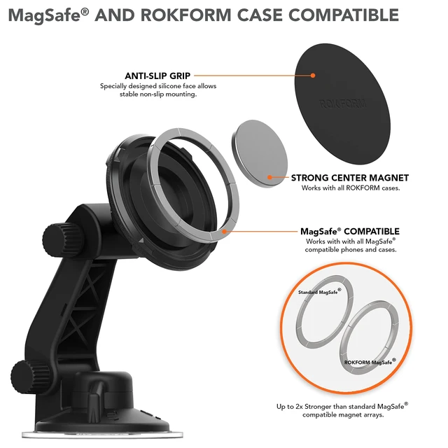 Alt view image 4 of 7 - ROKFORM - Adjustable Magnetic Windshield Phone Holder, Compatible with MagSafe Phone Cases and Cases, Strong Suction Cup, 210° Tilt, 360° Rotation