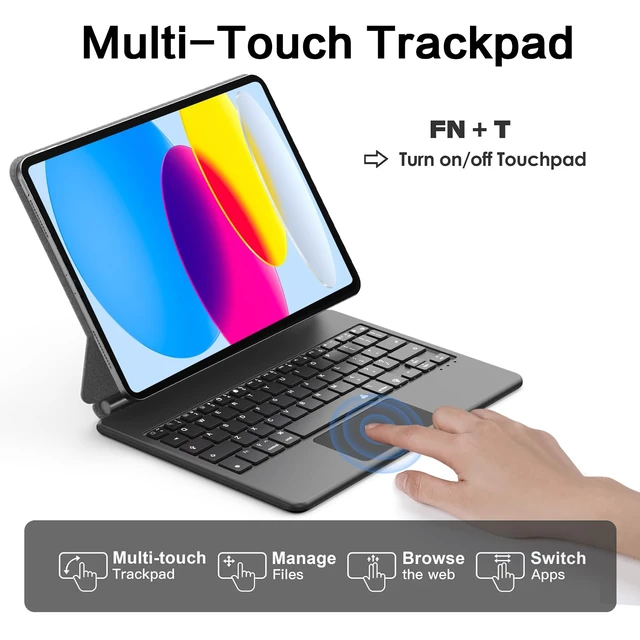 Alt view image 3 of 7 - Magic Keyboard Case for iPad 11th (A16, 2025)/10th Generation 2022, Magnetic Stand with Multi-Touch Trackpad, iPad 10.9-inch 10th Gen /11th Gen Keyboard Case, Floating Cantilever Stand,Backlit,Black