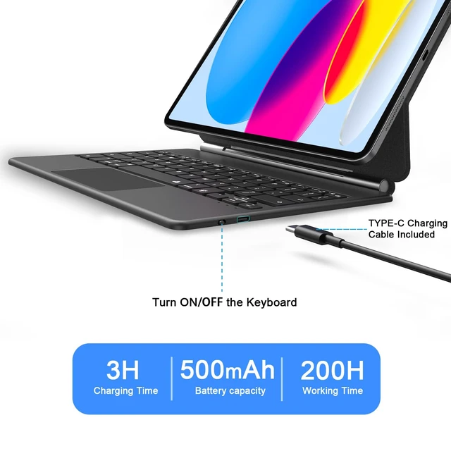 Alt view image 4 of 7 - Magic Keyboard Case for iPad 11th (A16, 2025)/10th Generation 2022, Magnetic Stand with Multi-Touch Trackpad, iPad 10.9-inch 10th Gen /11th Gen Keyboard Case, Floating Cantilever Stand,Backlit,Black
