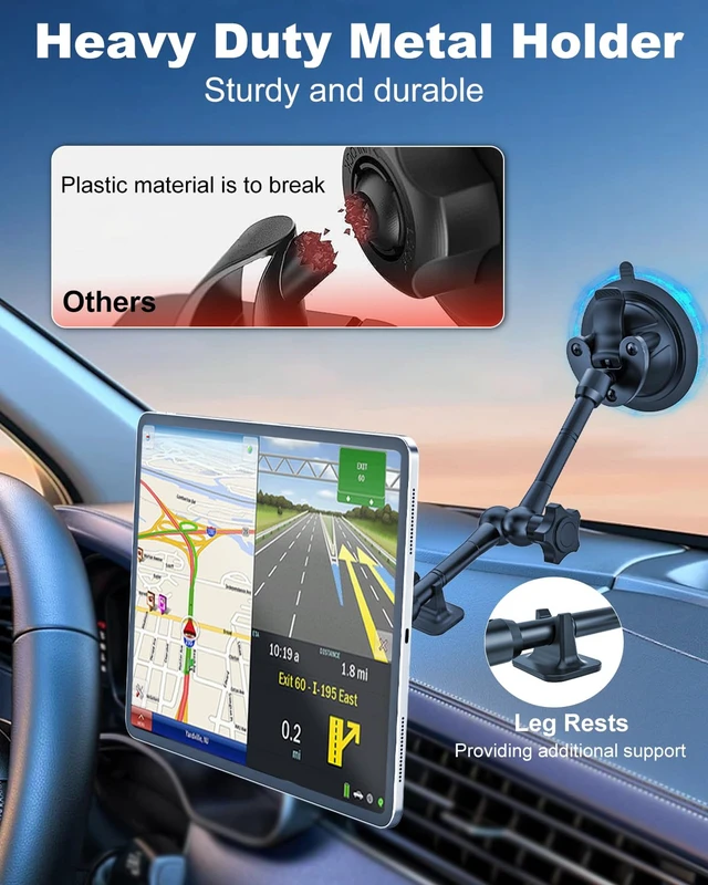 Alt view image 2 of 7 - Kolasels Magnetic Car Tablet Holder with Strong Suction Cup, Anti-Shake Windshield & Dashboard Tablet Mount for Car Truck SUV, Metal Arm iPad Dash Mount for 4-11" iPad Pro Air Mini, Galaxy Tab, iPhone