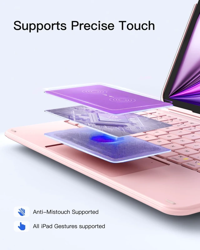Alt view image 6 of 7 - Inateck for iPad (A16) 11th/10th Gen Case with Keyboard, Ultralight 450g | For Air 11" M4/M3/M2, Air 5/4, Pro 11", 1 Second Magnetic Detachable, Trackpad, Flexible Stand, AceTouch, Light Pink