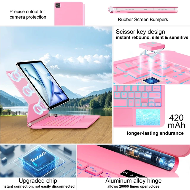 Alt view image 4 of 7 - Touch Magic Keyboard Case for iPad Air 11"/ Pro 11 Inch,Floating Cantilever | Precision Multi-Touch Trackpad, Quick-Set Magnetic Stand, Backlight for iPad Air 11 Inch M4/M3/M2, Pro 11 4th/3rd/2nd/1st