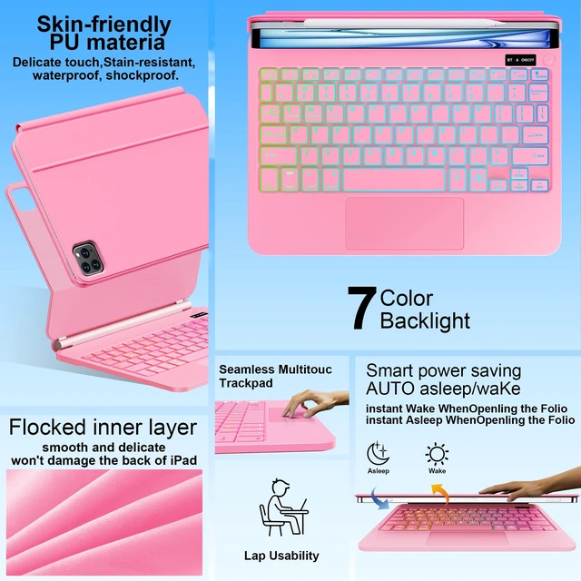 Alt view image 3 of 7 - Touch Magic Keyboard Case for iPad Air 11"/ Pro 11 Inch,Floating Cantilever | Precision Multi-Touch Trackpad, Quick-Set Magnetic Stand, Backlight for iPad Air 11 Inch M4/M3/M2, Pro 11 4th/3rd/2nd/1st