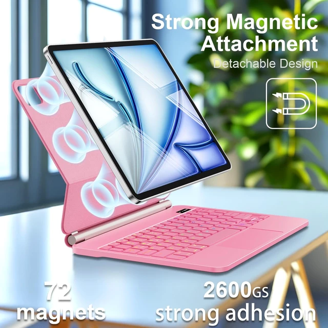 Alt view image 6 of 7 - Touch Magic Keyboard Case for iPad Air 11"/ Pro 11 Inch,Floating Cantilever | Precision Multi-Touch Trackpad, Quick-Set Magnetic Stand, Backlight for iPad Air 11 Inch M4/M3/M2, Pro 11 4th/3rd/2nd/1st