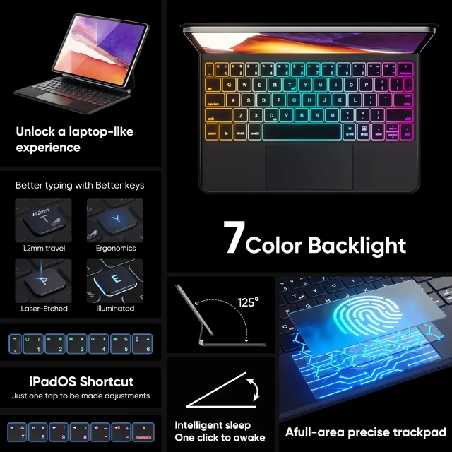 Alt view image 6 of 6 - doqo Magic Keyboard Case for iPad Air 11 & iPad Pro 11 with Trackpad | Floating Magnetic Design, Laptop-Style Typing, Precision Trackpad, Backlit Keyboard for iPad Pro 11 Gen 1-4,iPad Air 11,4,5th