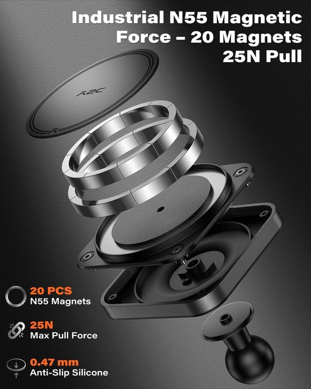 Alt view image 2 of 7 - APPS2Car Heavy Duty Magnetic Cup Holder Phone Mount | Aluminum Arm, N55 Magnets, Fits 3"-4" Cup Holders, 20mm Ball Joint, Compatible with MagSafe iPhone, Samsung, Smartphones