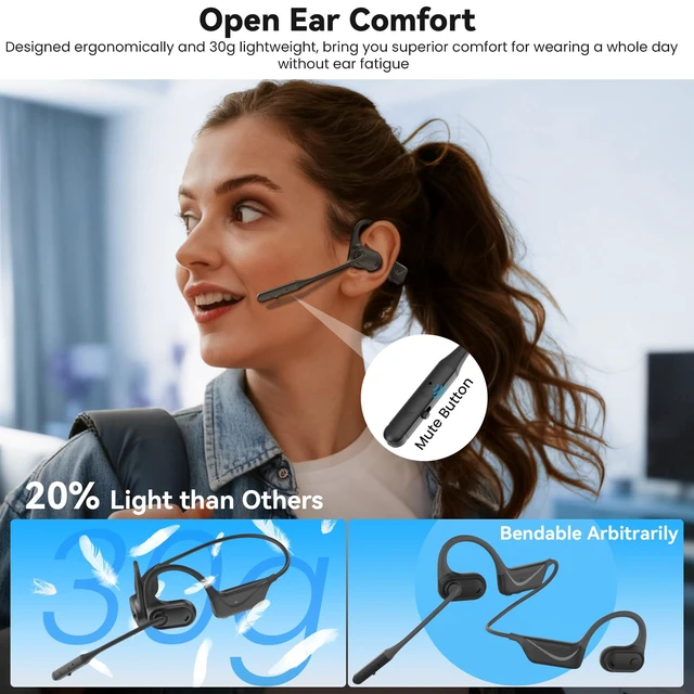 Alt view image 2 of 7 - MONODEAL USB Headset with Microphone for PC Laptop, Open Ear Headphones | Computer Headset with Noise Canceling Boom Mic, Wired Headset for Call Center, MS Teams, Gaming and More