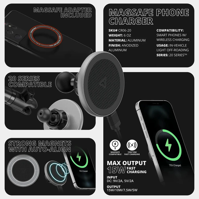 Alt view image 6 of 6 - Tackform 20 Series High Strength Magnetic Wireless Charging Phone Holder with 20mm Ball - Compatible with MagSafe and Bulletpoint | NOT for Use with 1" / 25.4mm / B Sized Systems