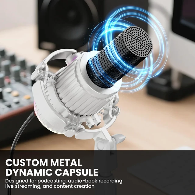 Alt view image 2 of 7 - BASN SL2000 USB/XLR Dynamic Microphone for Podcast,White | Live Streaming, Gaming Recording with RGB Mute Button, Headphone Monitoring and MIC Stand