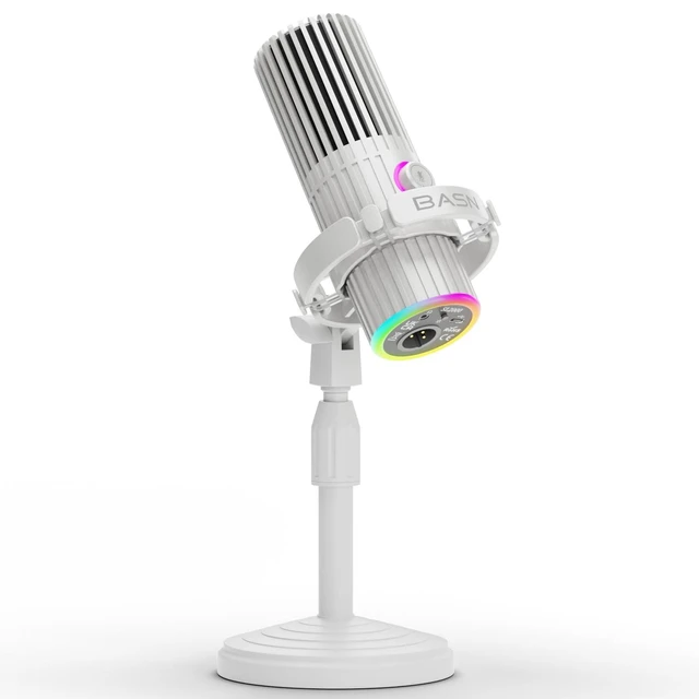 Main image of BASN SL2000 USB/XLR Dynamic Microphone for Podcast,White | Live Streaming, Gaming Recording with RGB Mute Button, Headphone Monitoring and MIC Stand