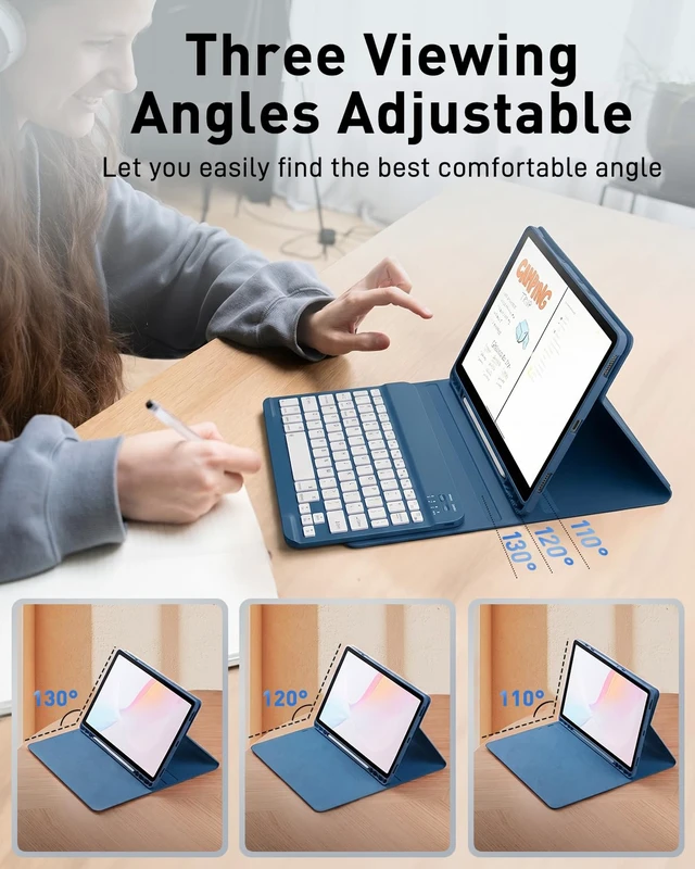Alt view image 5 of 7 - Case Keyboard for iPad 9th / 8th / 7th Generation & Air 3rd Gen & Pro 10.5 | 10.2-10.5 Inch Cover for 9th/8th/7th Gen, Air 3rd/ Pro 10.5", 7 color Backlit, Built in Pencil Holder with Mouse Blue