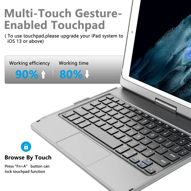 Alt view image 2 of 7 - TQQ Touch for iPad 9th Generation Case with Keyboard (10.2", 2021) | Multi-Touch Trackpad, 360° Rotatable Keyboard case for iPad 8th Gen (2020), 7th Gen (2019), with Pencil Holder (Gray)
