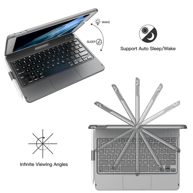 Alt view image 4 of 7 - TQQ Touch for iPad 9th Generation Case with Keyboard (10.2", 2021) | Multi-Touch Trackpad, 360° Rotatable Keyboard case for iPad 8th Gen (2020), 7th Gen (2019), with Pencil Holder (Gray)