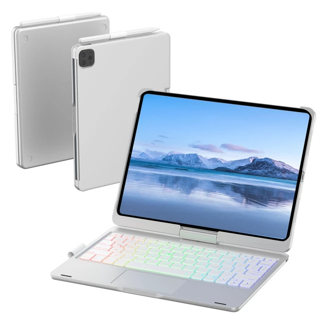Main image of Mollenmell Keyboard Case for iPad A16 & 10th Gen with Trackpad | 360° Swivel, Three-Color Mixed Backlight, 7 Lighting Modes, 3 Brightness Levels, Integrated Keyboard & Pencil Holder(Silver)