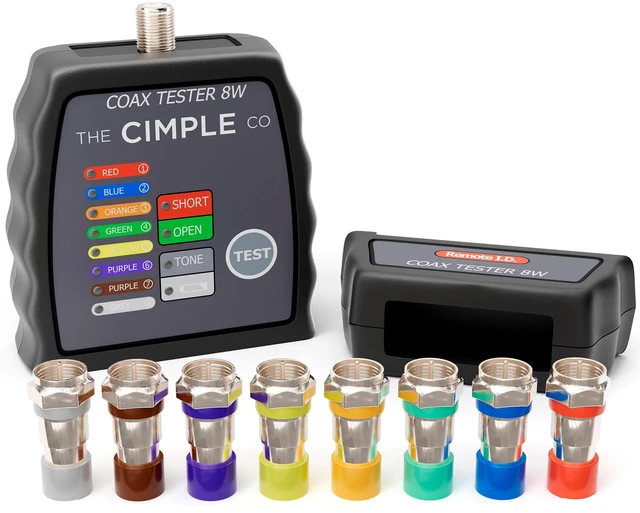 Main image of THE CIMPLE CO Coax Cable Tester, Tracer, and Toner - 8-Port Coaxial Cable Mapper and Locator with Color-Coded Remotes - Wire Tracer and Continuity Tester for Up to 8 Locations - 8 Ports, Black