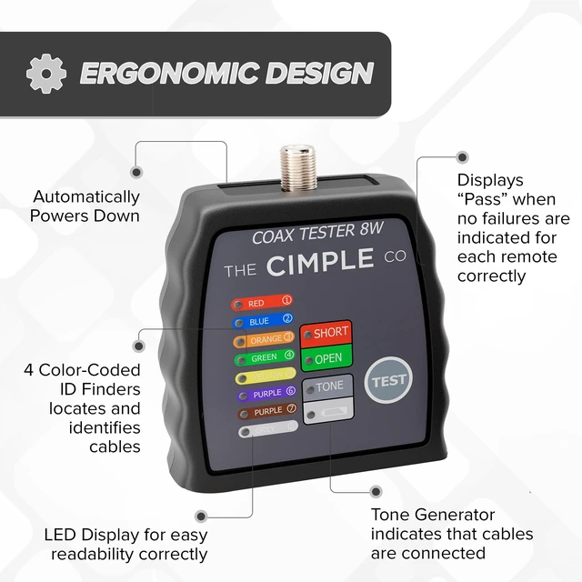 Alt view image 4 of 7 - THE CIMPLE CO Coax Cable Tester, Tracer, and Toner - 8-Port Coaxial Cable Mapper and Locator with Color-Coded Remotes - Wire Tracer and Continuity Tester for Up to 8 Locations - 8 Ports, Black