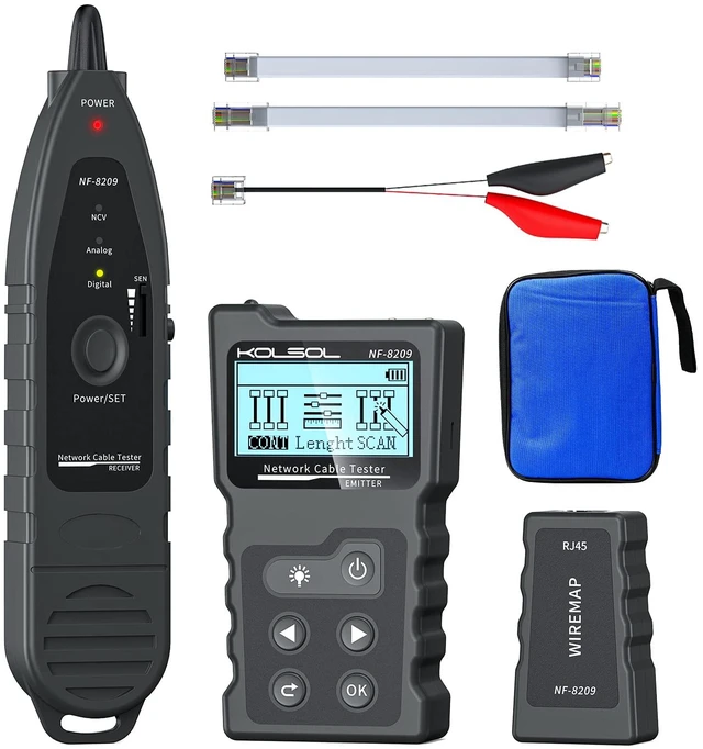 Main image of KOLSOL Network Cable Tester, Ethernet Wire Tracer and PoE Tester | 200 m TDR Length and Fault Location, CAT5/CAT6 Wire Map, Hub Blink, Adjustable Sensitivity, NCV and Work Light