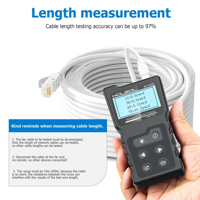 Alt view image 3 of 7 - KOLSOL Network Cable Tester, Ethernet Wire Tracer and PoE Tester | 200 m TDR Length and Fault Location, CAT5/CAT6 Wire Map, Hub Blink, Adjustable Sensitivity, NCV and Work Light