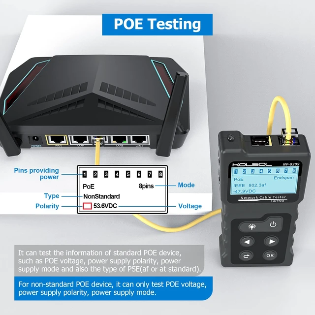 Alt view image 5 of 7 - KOLSOL Network Cable Tester, Ethernet Wire Tracer and PoE Tester | 200 m TDR Length and Fault Location, CAT5/CAT6 Wire Map, Hub Blink, Adjustable Sensitivity, NCV and Work Light