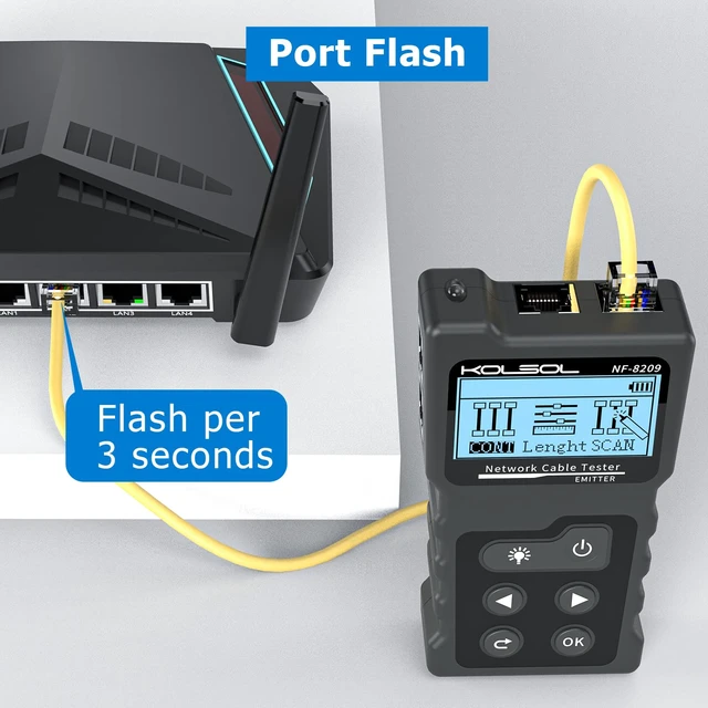 Alt view image 6 of 7 - KOLSOL Network Cable Tester, Ethernet Wire Tracer and PoE Tester | 200 m TDR Length and Fault Location, CAT5/CAT6 Wire Map, Hub Blink, Adjustable Sensitivity, NCV and Work Light