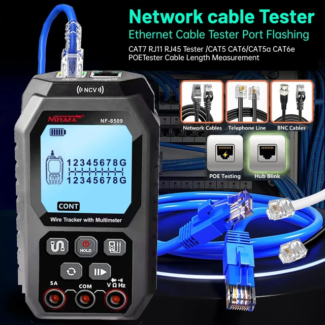 Alt view image 2 of 7 - Network Cable Tester with Multimeter, RJ45 CAT5/6 Ethernet Cable Tester, POE, Anti-Jamming TDR, Cable Toner