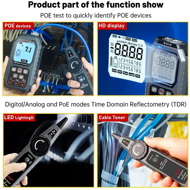 Alt view image 5 of 7 - Network Cable Tester with Multimeter, RJ45 CAT5/6 Ethernet Cable Tester, POE, Anti-Jamming TDR, Cable Toner