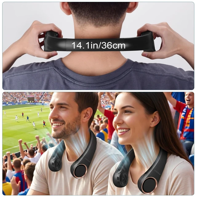 Alt view image 7 of 7 - CIVPOWER Neck Fan: Portable Personal Neck Cooling Rechargeable Bladeless Fan - Hands Free 3 Speed 4000 mAh Battery USB Operated Wearable Headphone Design - Gift for Men Women Outdoor (Black)