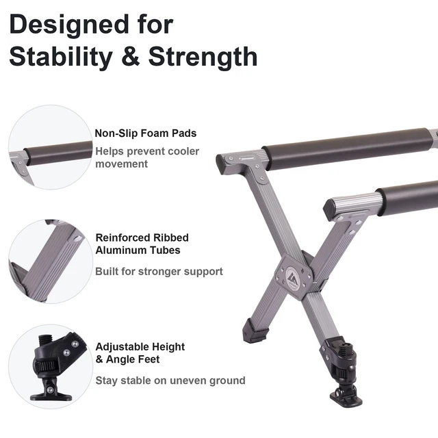 Alt view image 4 of 7 - Ablazer Folding Cooler Stand Frame with Carry Bag, Anti-Slip for Camping Hiking BBQ Cooking Picnic Outdoor, Light Weight Foldable Fridge Ice Box Holder, Portable Luggage Stand, 19.7" x 15.4" x 13"